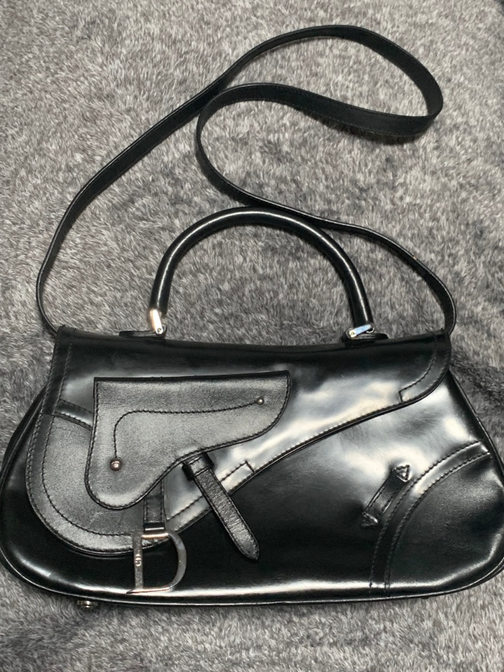 Vintage Christian Dior Black Smooth Leather Baudrier Saddle Bag - Rare Galliano
